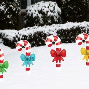 Candy Canes Yard Sign, Indoor, Outdoor Christmas Decorations, Set of 6 Lawn Cards, Merry Christmas Holiday Decor Art with Metal Stakes, Gift