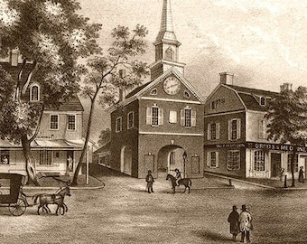 Antique New Jersey Print - Burlington NJ, City Hall and The Underground Railroad In New Jersey.  Oldest Pharmacy in the United States.