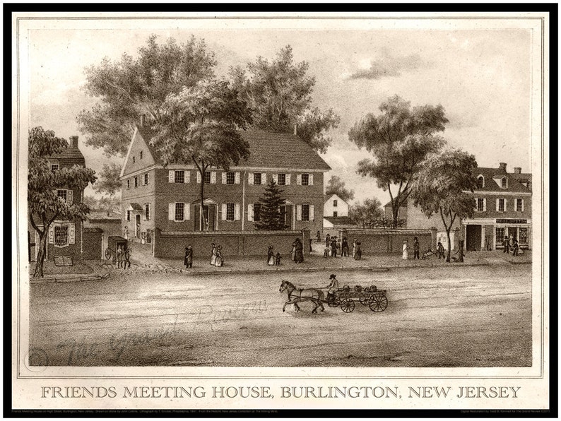 Antique New Jersey Print Burlington NJ City Hall and the Etsy