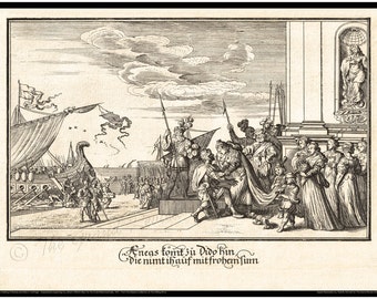 Classical Print - Ovidii Metamorphosis - 1641 Old German Edition - Aeneas and Dido - Virgil as seen through the lens of the Renaissance