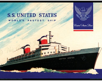 Vintage Philadelphia Print - S S United States - Fastest Ocean Liner In The World - SS United States Print