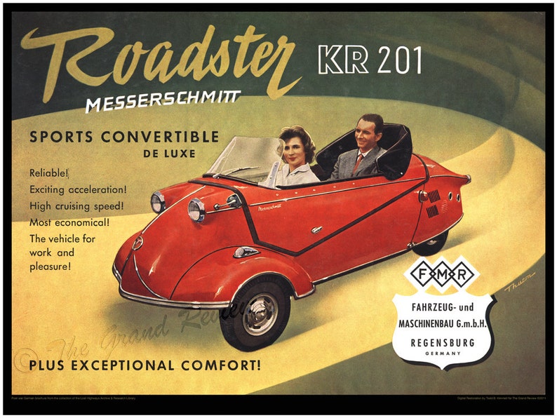 Vintage Car Print Messerschmitt KR201 Sport Roadster zdjęcie 1