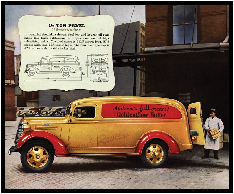 Antique Truck Print 1938 Chevy Panel Truck Goldenglow Butter Vintage