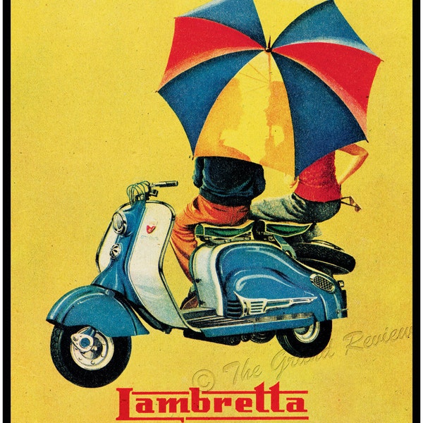 Vintage Lambretta Scooter Print - Young Lovers - Scooter Date - La Scooter Perfecta