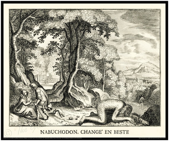 Antique Biblical Print - God Transforms Nebuchadnezzar