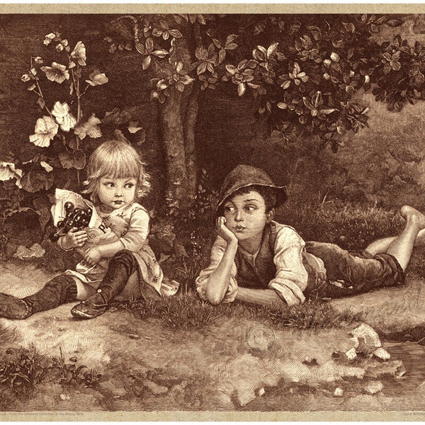Antique German Print - Cherries- Marie Wunsch - 1890