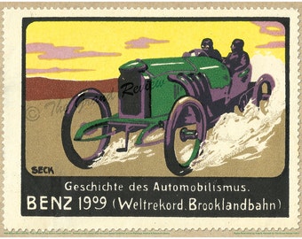 Antique Car Print - 1909 Benz - World Record - Brooklands - Weltrekord - Brooklandbahn - Early Land Speed Record