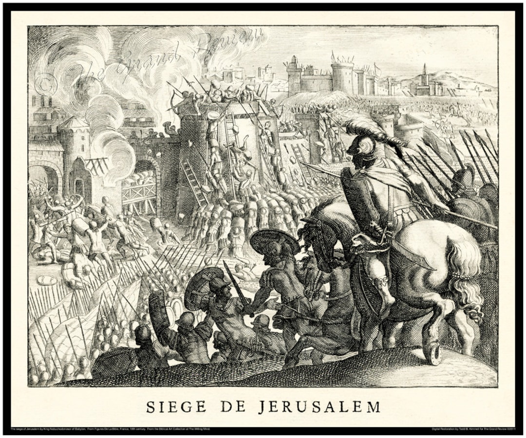 Antique Biblical Print - the Seige of Jerusalem by