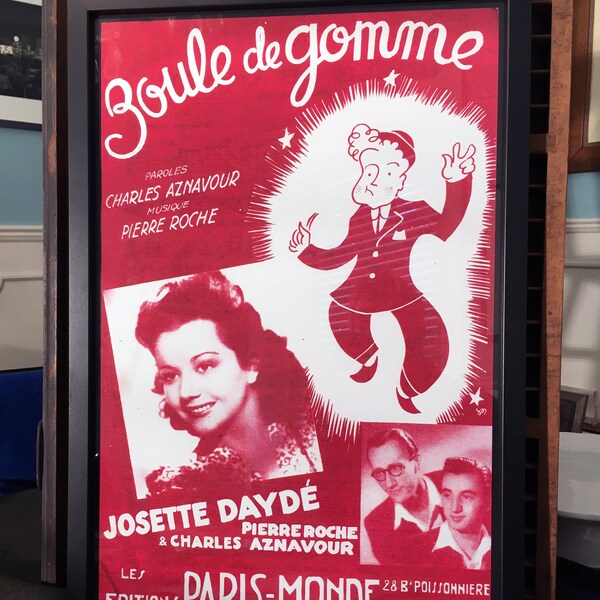 Boule De Gomme - GREAT Cabaret Song By Charles Aznavour / Pierre Roche - Large Art Print From A Digitally Restored Rare, Obscure Music Score