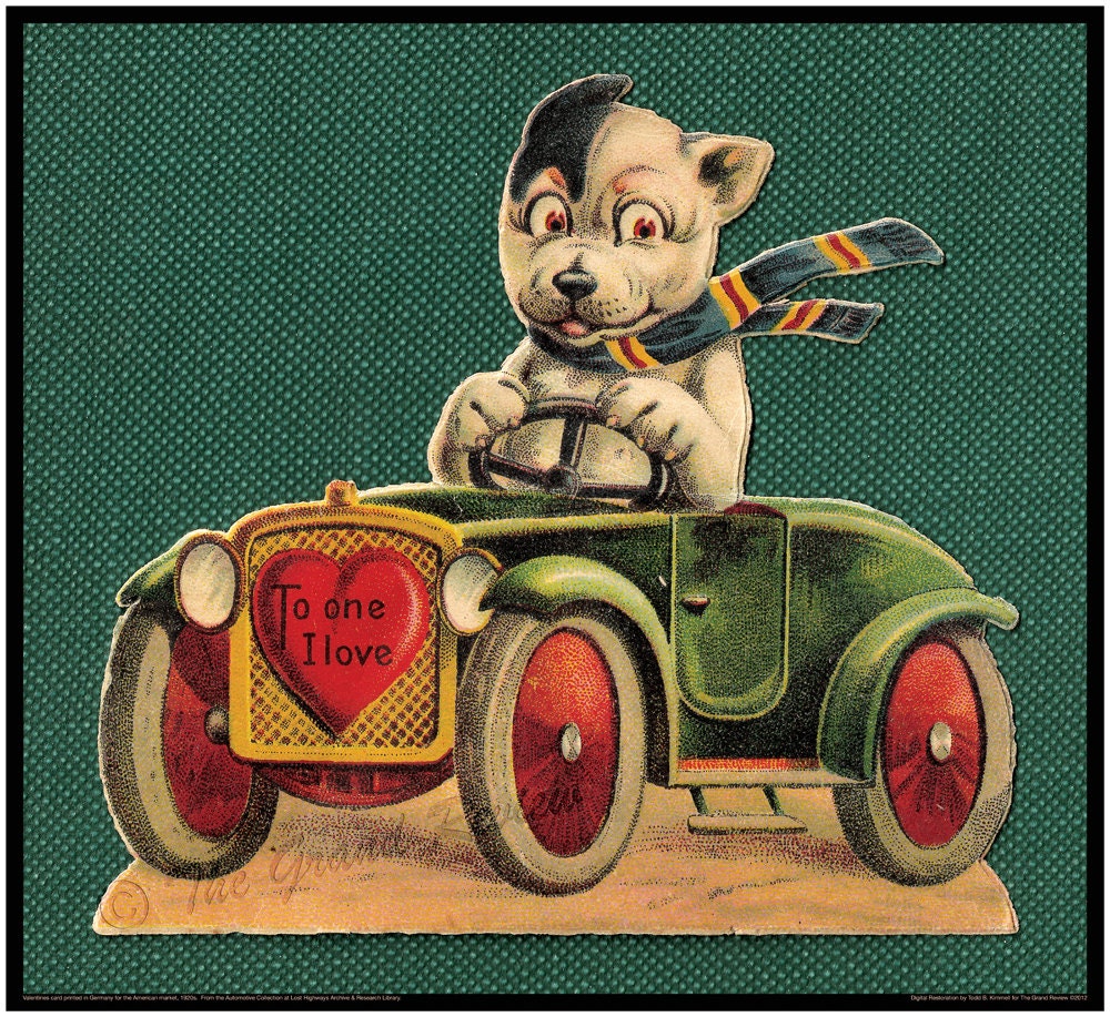 Antique Car Print Doggie Valentine 1920s Open Top Roadster - Etsy