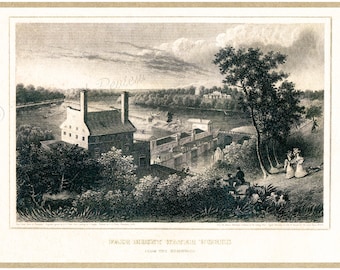 Antique Philadelphia Print - Faire Mount Water Works on the Schuylkill River - Technological Marvel of the Federal Period - Fairmount Park