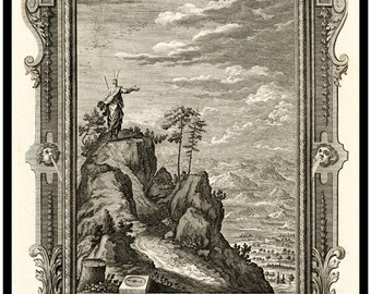 Moses Sees The Promised Land - The View From Mount Nebo - Biblical Print - Scheuchzer - Physica Sacra 1731-1735 - Classical Latin Version