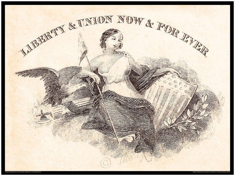 Civil War Print Seated Liberty Patriotic and Delightfully Semi Nude