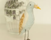 Blue and Yellow Textile Bird Soft Sculpture