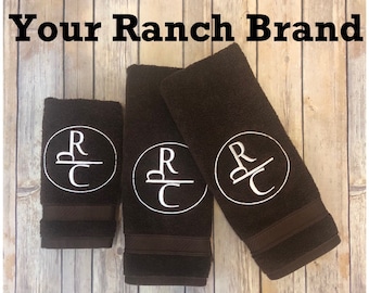 Your Cattle Ranch Brand Embroidered Towels 4 sizes and 10 towel colors, ORdeR MuST IncluDE A SEP UP FEE, towels with embroidery, monogrammed