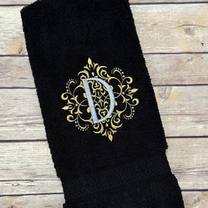 Black Gold Towels, hand towel, bathroom, personalized gift, embroidered  towels, sold individually, bath towels, bathroom, gold embroidery