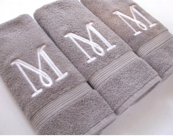 Monogrammed Bath and Hand Towels 4 sizes 10 colors, sold individually,  towels with embroidery by August Ave Towels monogram towels bathroom