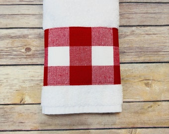 Red Buffalo Check Towels, Bathroom towel, bath towel hand towels, French Country décor, Farmhouse bathroom, red gingham, red and white check