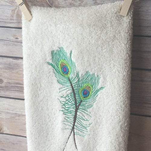 Personalised Luxury Towels Hand & Bath Towels Peacock Feathers on Facecloths 