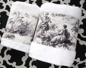 Toile D 39 Jouy Towels, hand towels, bath towels, french country, bathroom, custom towels, bath decor, towels, toile, august ave, towel bar