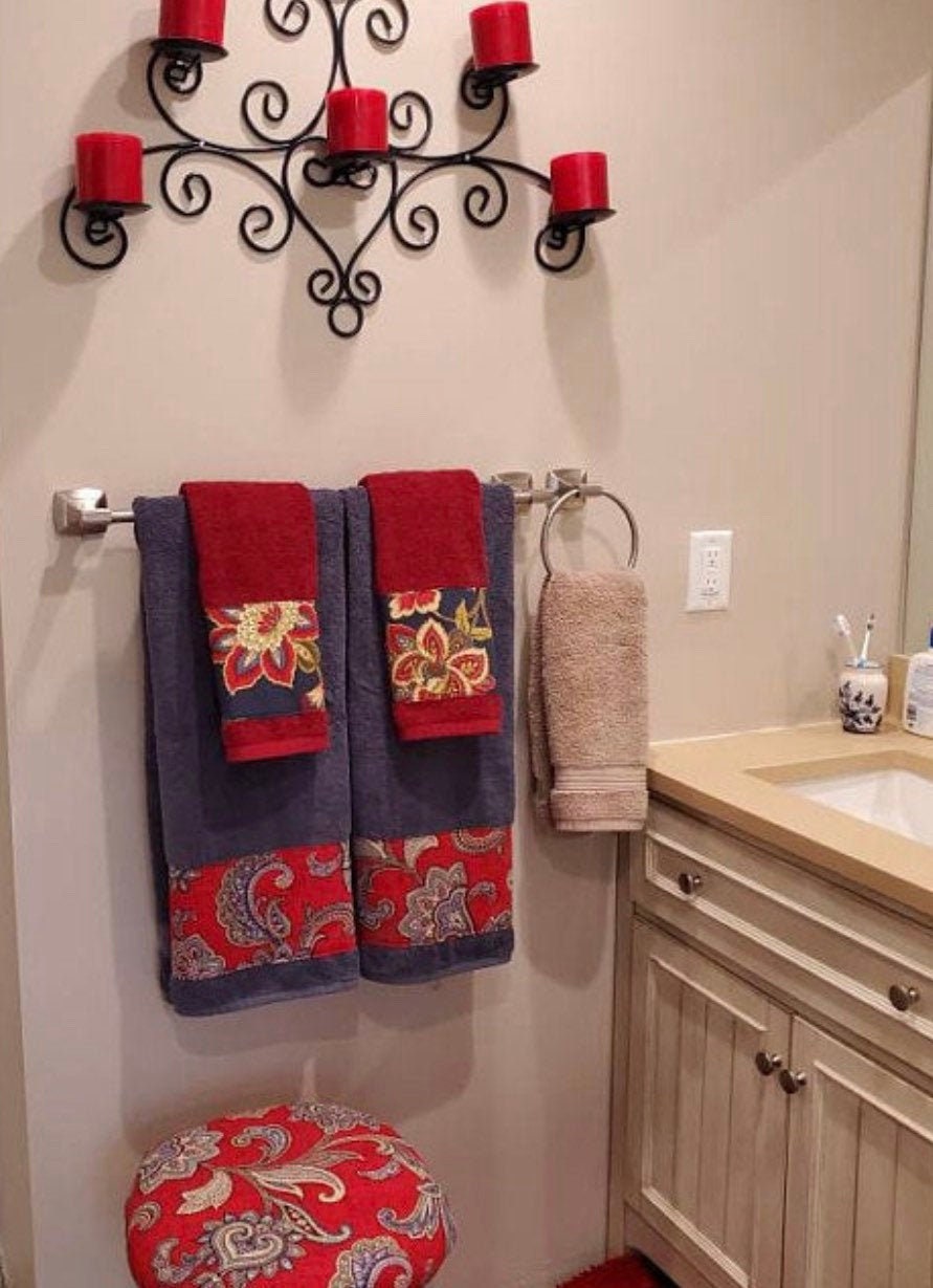 Blaue und rote Badehandtücher dekorierte Badezimmerhandtücher | Etsy