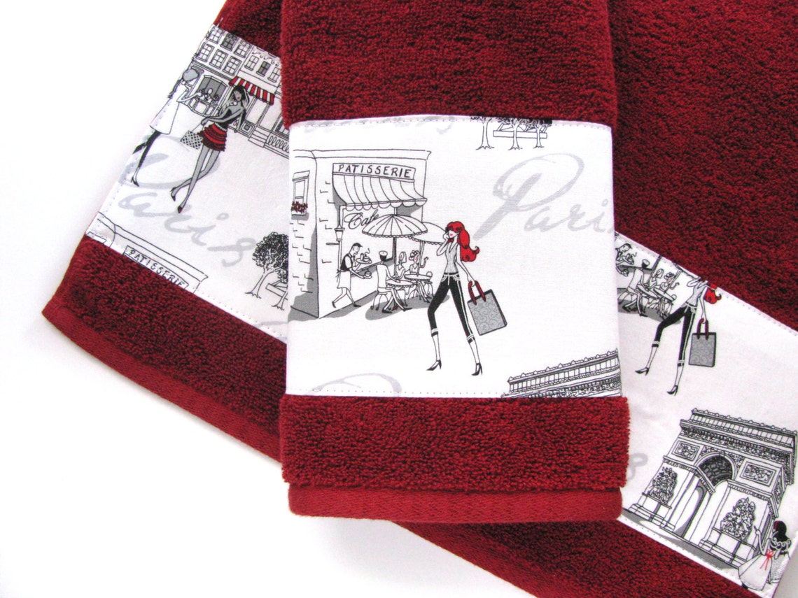 Paris Towels red hand towels Paris girls bathroom towels Etsy