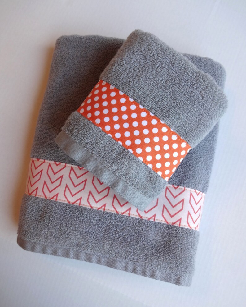 Coral and Grey custom towels coral towel grey towel coral Etsy