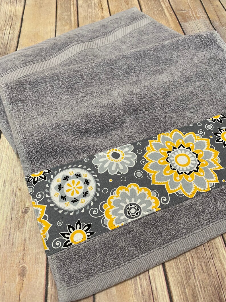 Yellow Grey Gray Bathroom Towels Hand Towels Towel Yellow Etsy