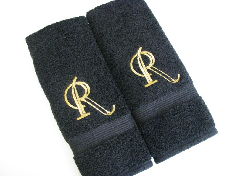 Black and Gold Monogrammed Towel Sold Individually Not in Etsy