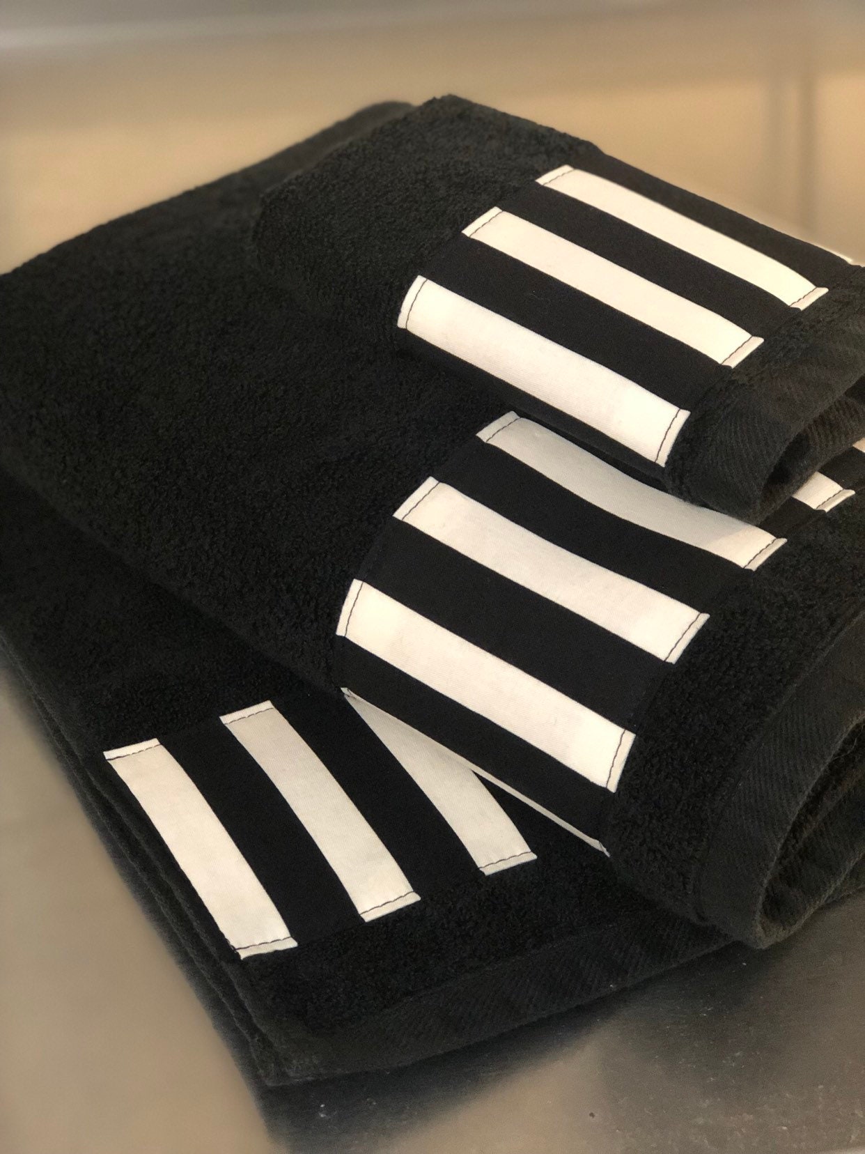 black and white  Black and white towels, Bathroom towels, White