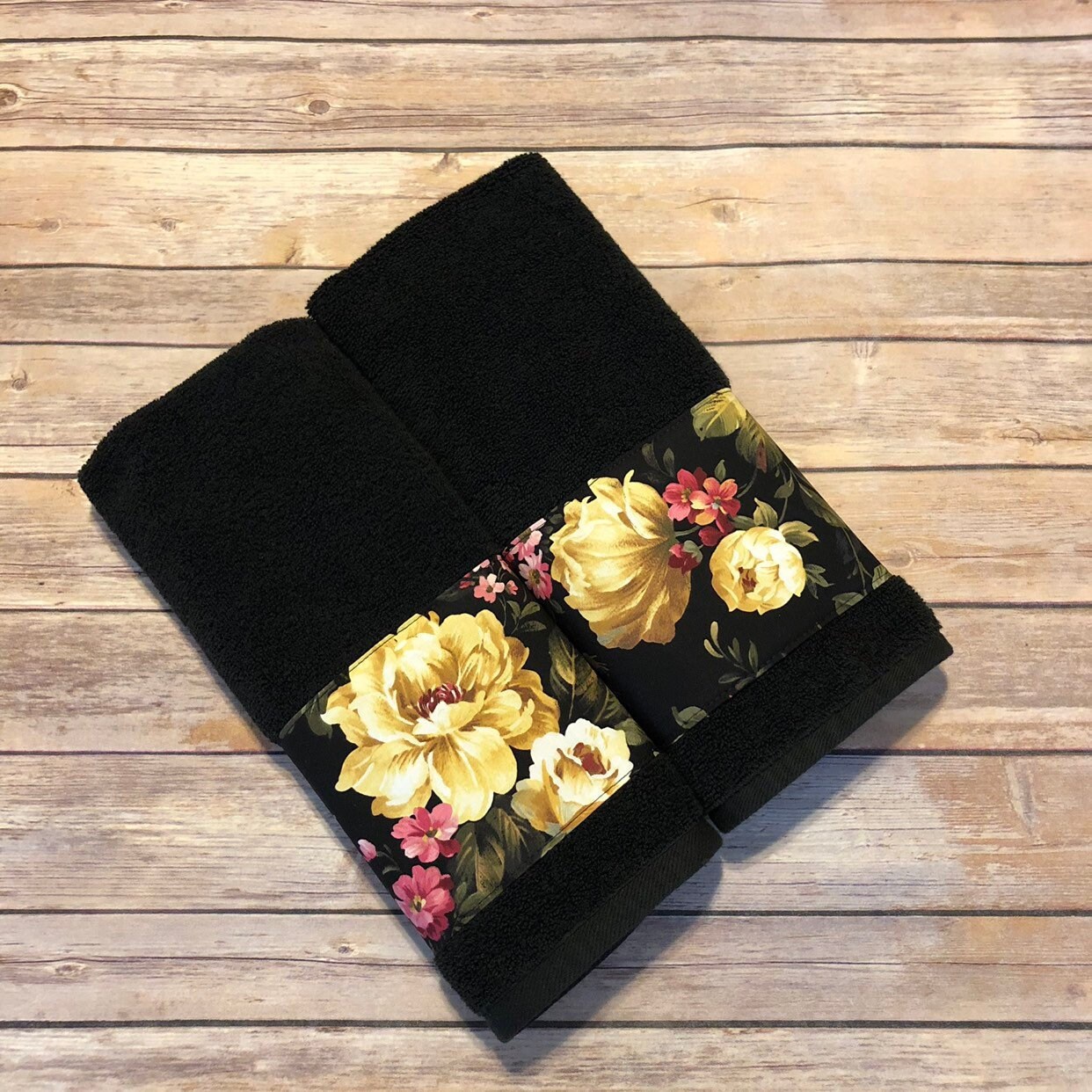 Black and Floral Bath Towels in 6 sizes roses in shades of Etsy