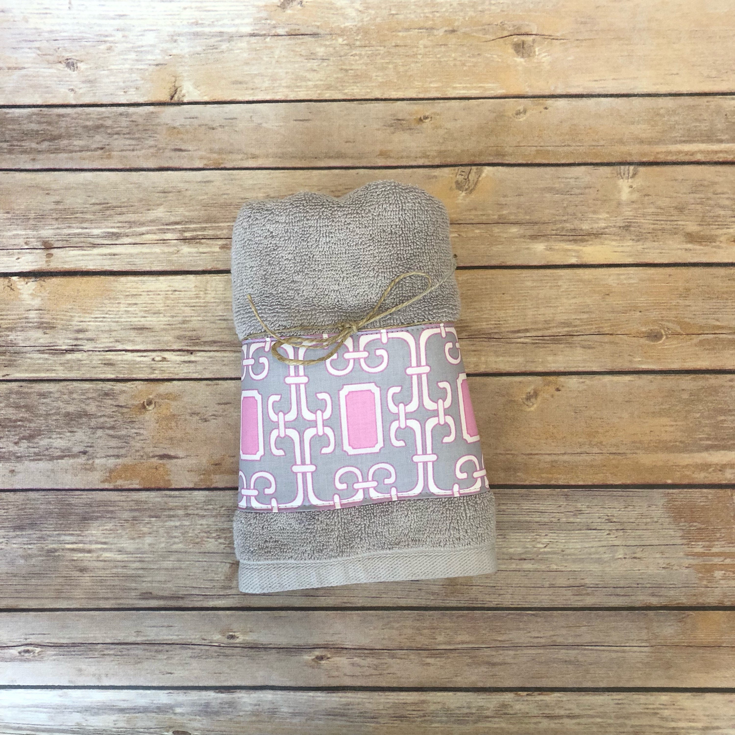 Pink and Grey bathroom towels made for you by August Ave Etsy