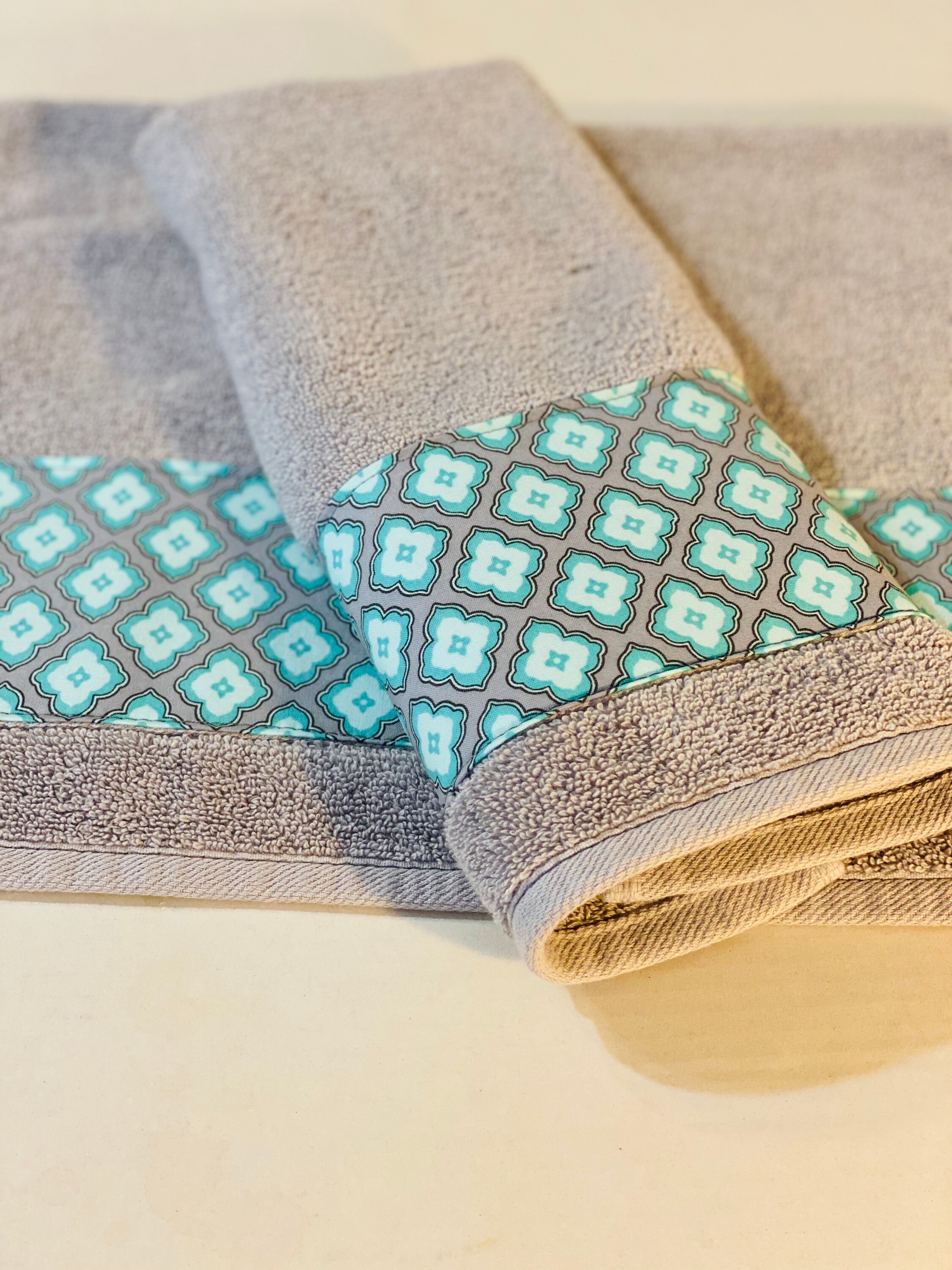 Aqua Grey Towels for Your Bathroom Custom Made for You by August Ave Towels Aqua and Grey Hand and Bath Towel Etsy