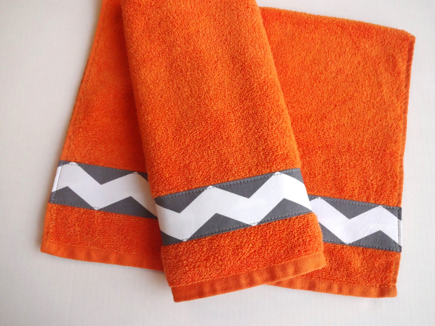 Orange and Grey Towel Grey Chevron hand towels decorated Etsy