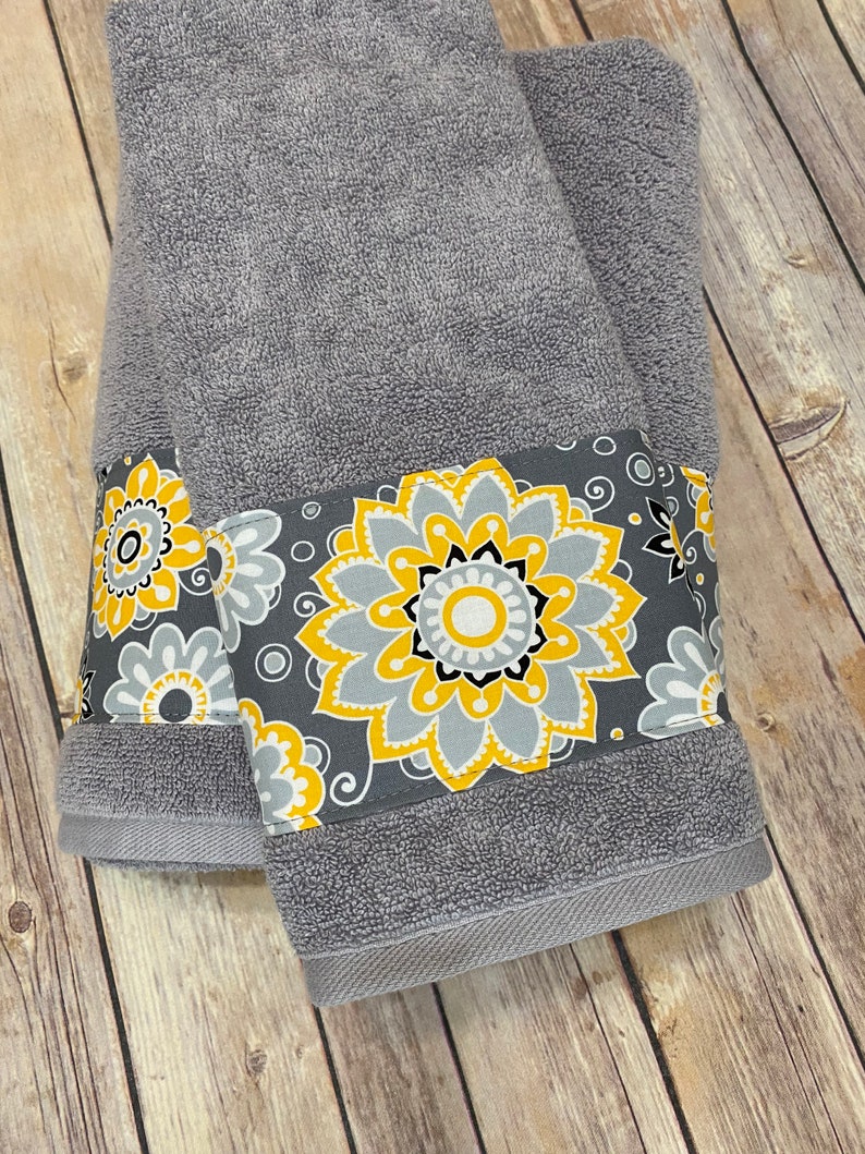 Yellow Grey Gray Bathroom Towels Hand Towels Towel Yellow Etsy