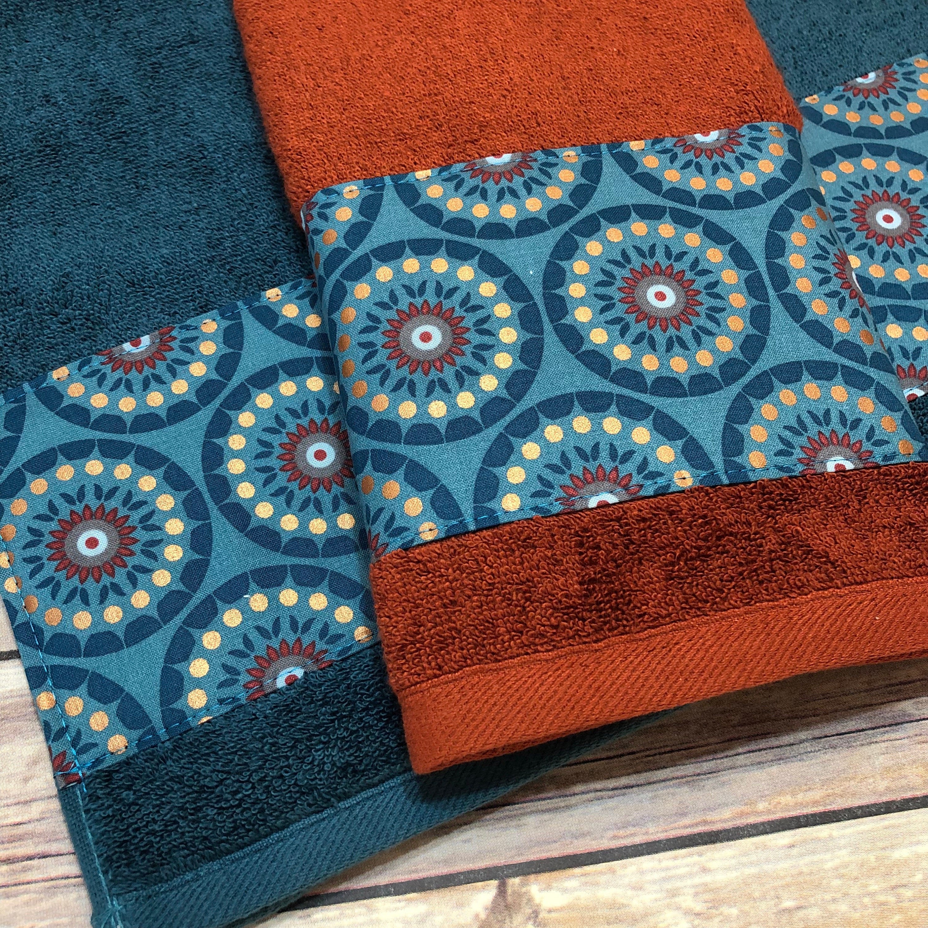 Teal spice burnt orange southwest copper hand towel bath ...