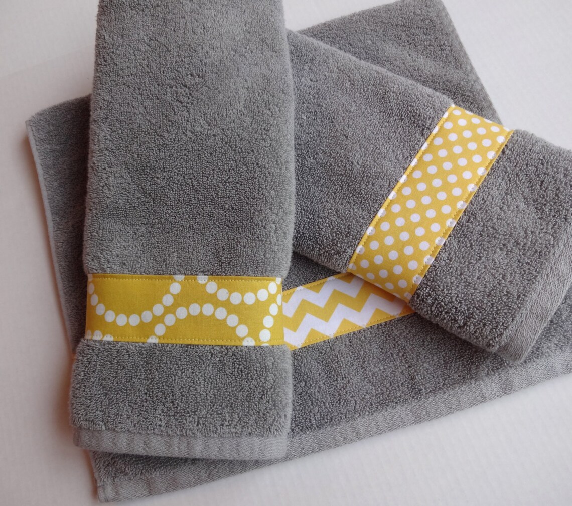 Yellow and Grey Towel Hand Towels Yellow and Grey Chevron Etsy