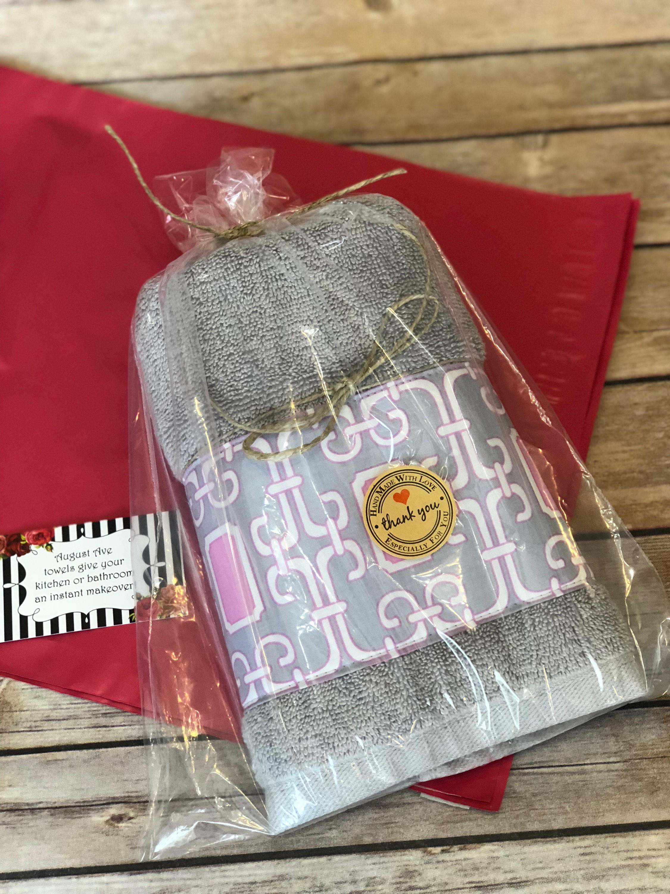 Pink and Grey bathroom towels made for you by August Ave Etsy