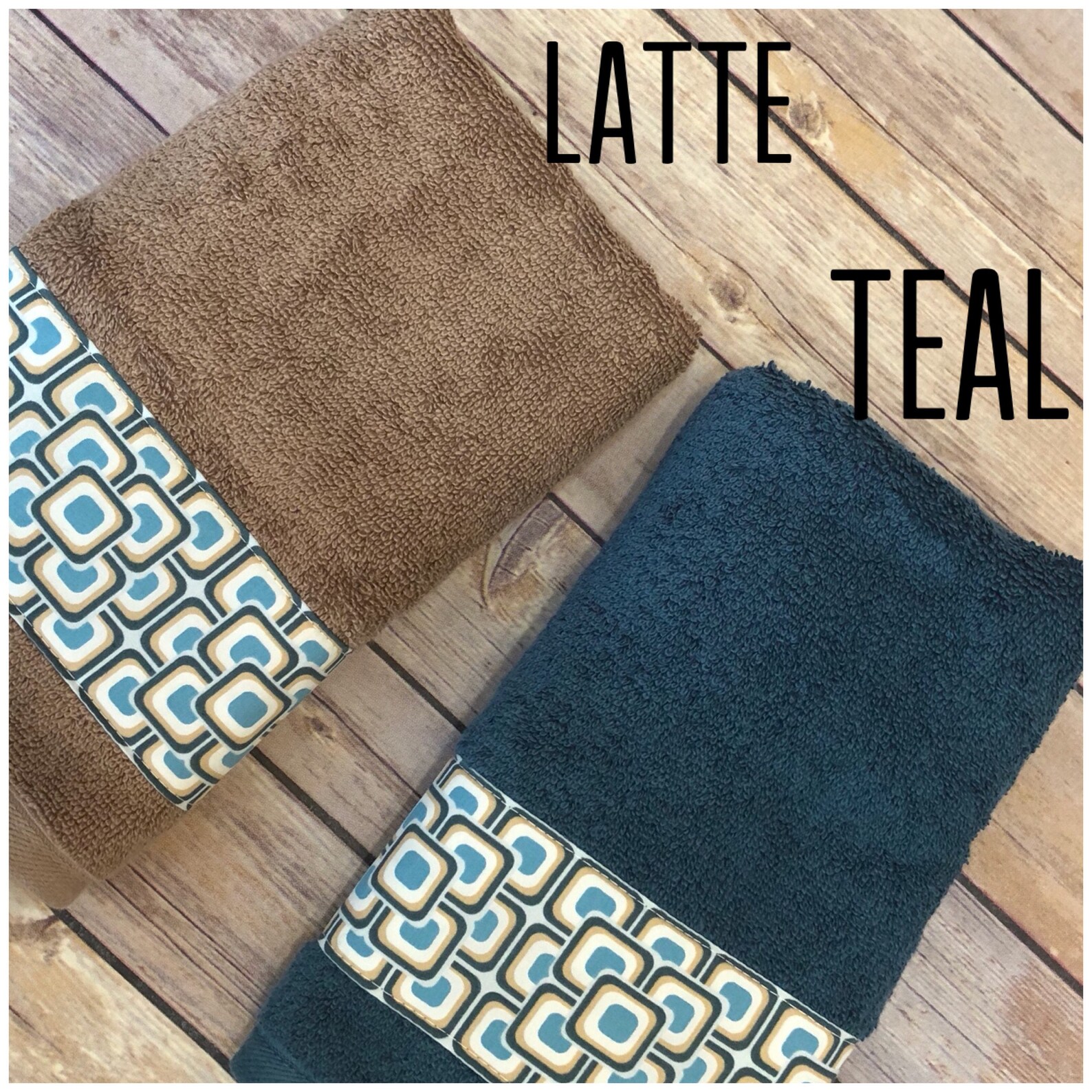 Teal aqua tan Brown Towels custom towels teal bathroom Etsy