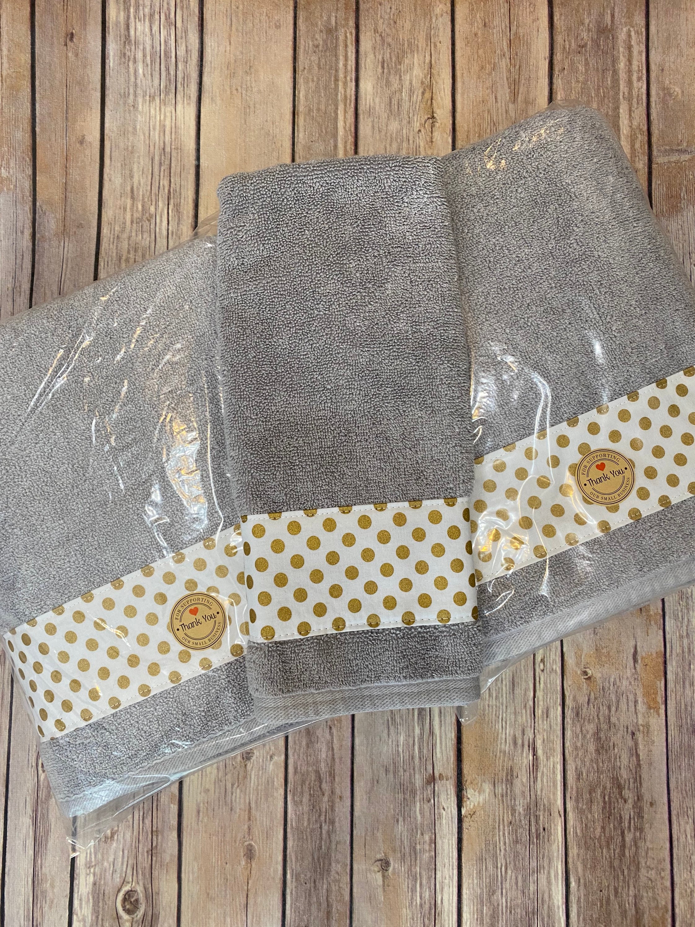 Ready to Ship set of 3 Gold and Gray Towels 1 hand towel 2 Etsy