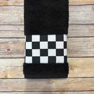 Black and White Check Bath Towels in 4 sizes made for you by August Ave Towels, checkerboard, checked, black and white, racing flag, med