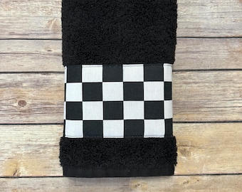 Bath Towels Black and White Check in 4 sizes made for you by August Ave Towels, checkerboard, checked, black and white, bathroom decor, med