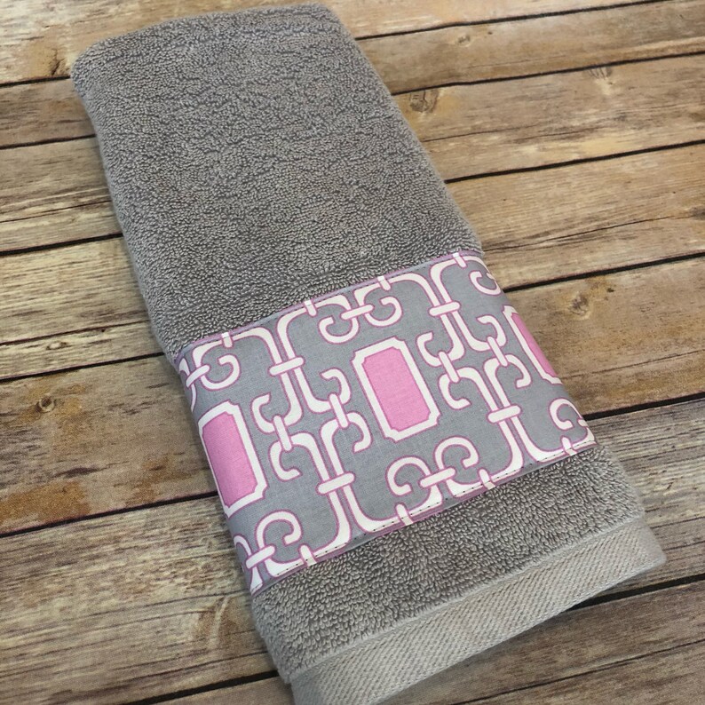 Pink and Grey bathroom towels made for you by August Ave Etsy