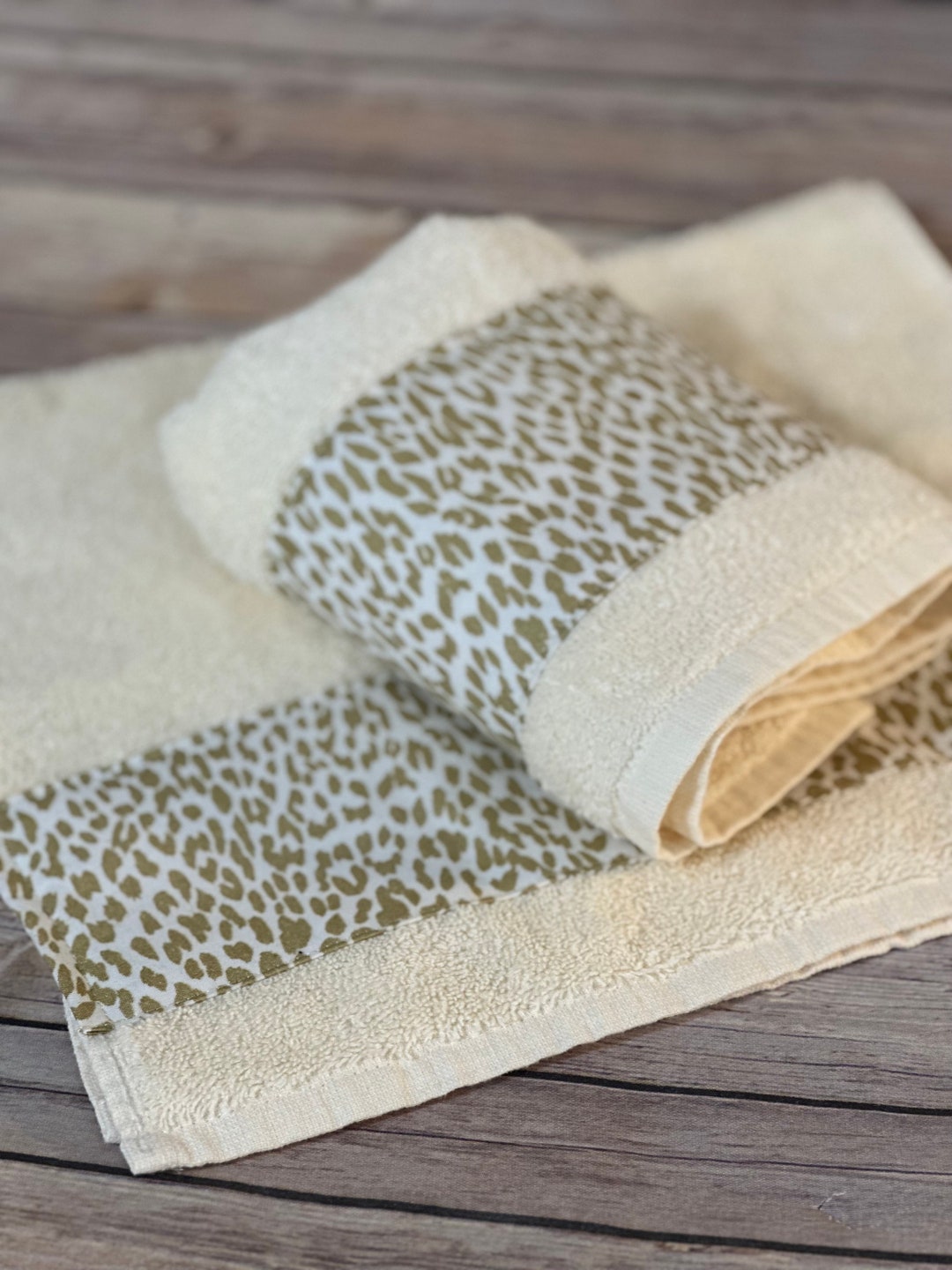 Leopard Bath Towels, Cream Ivory Gold Beige, and Bath Towels Made by