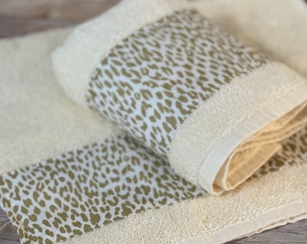 Leopard Bath towels, cream ivory gold beige, and bath towels made by august ave, towels, powder room, sold individually, leopard, cheetah