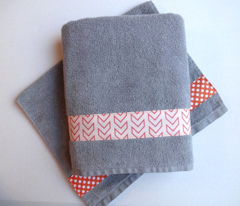 Coral and Grey custom towels coral towel grey towel coral Etsy