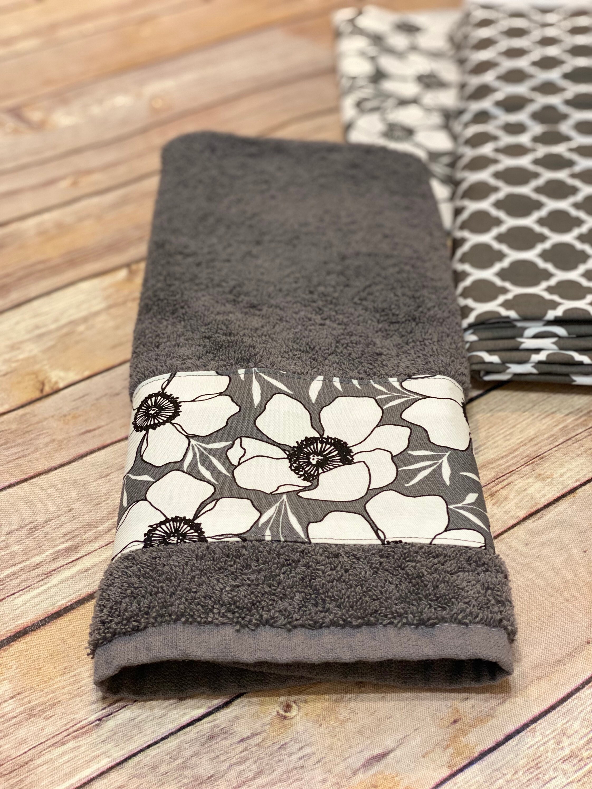 Grey Bath Towels Grey Bathroom Hand and Bath Towels Decorated Towels August Ave Hand Towel You Pick the Fabric and Size Made Just for U Etsy