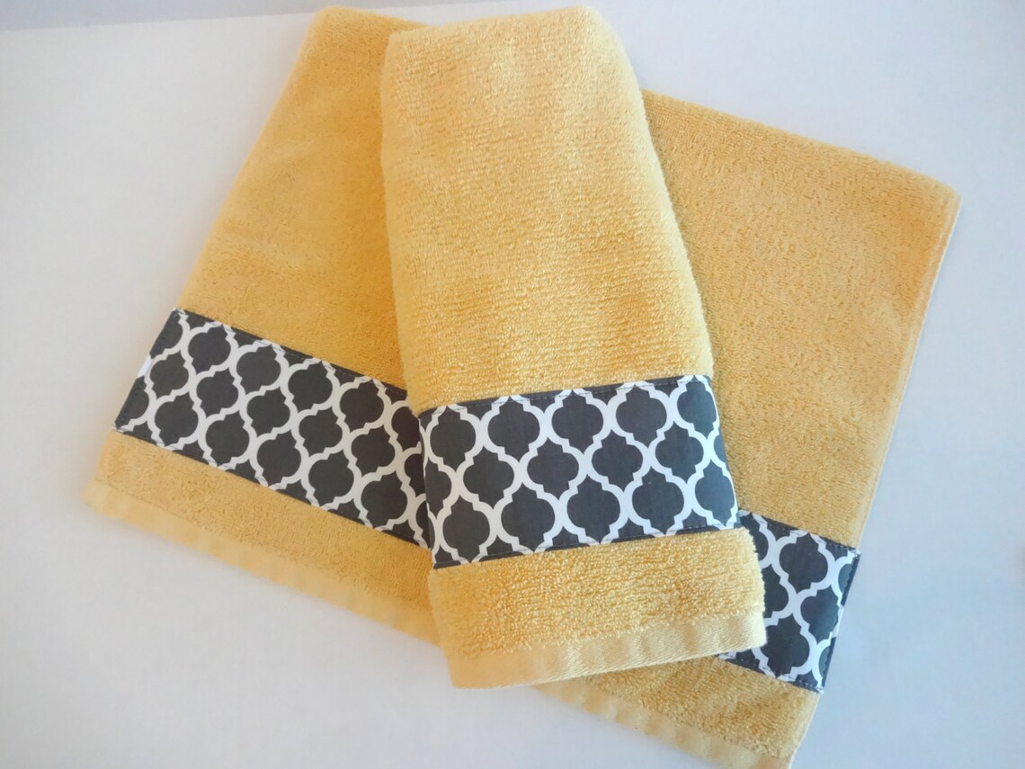 Bath Towels Hand Towels Yellow and Grey Bathroom. Towels Etsy
