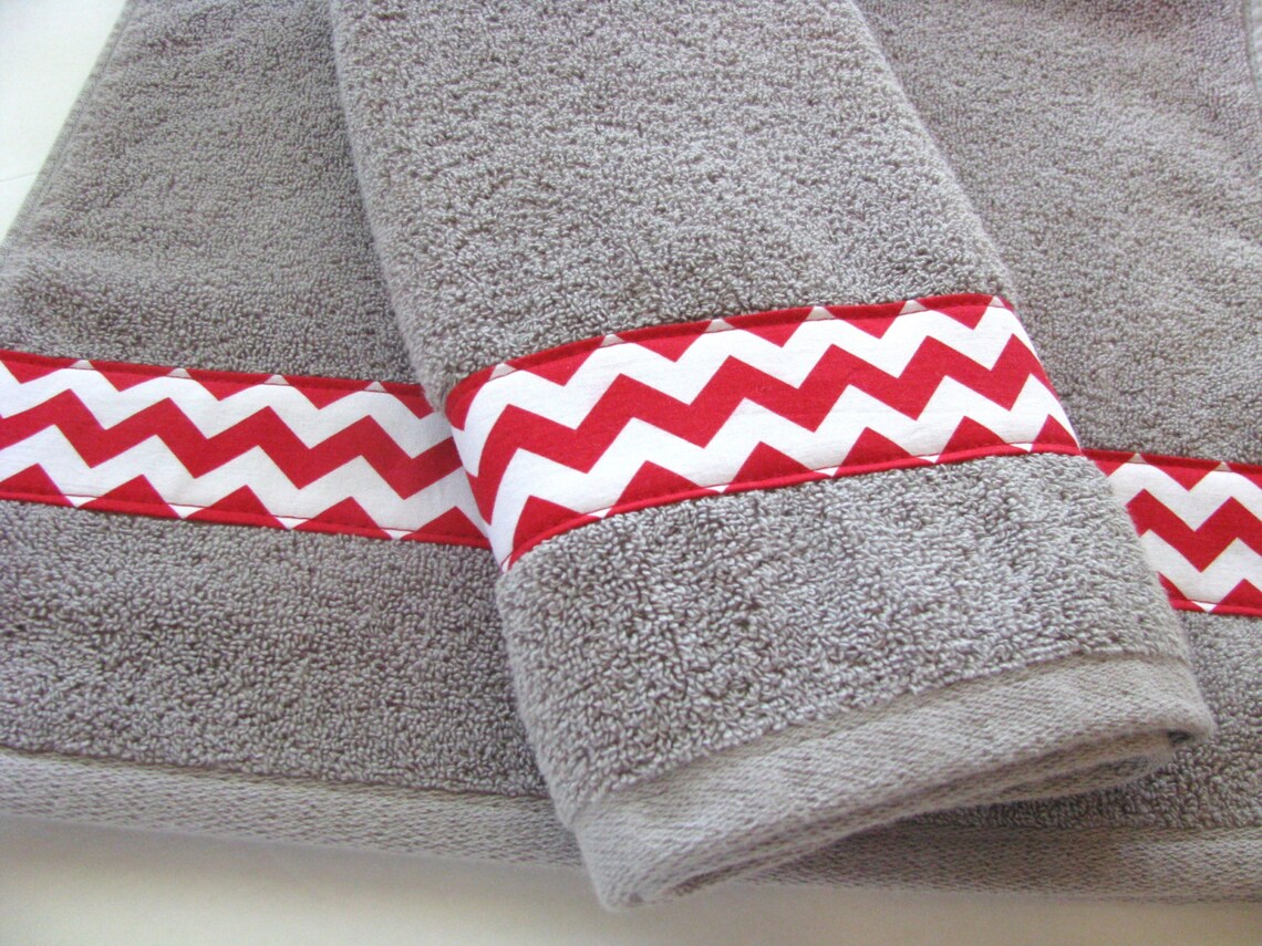 Red and Grey Towels hand towels towel sets bath towels Etsy