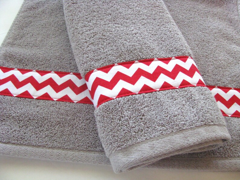 Red and Grey Towels hand towels towel sets bath towels Etsy